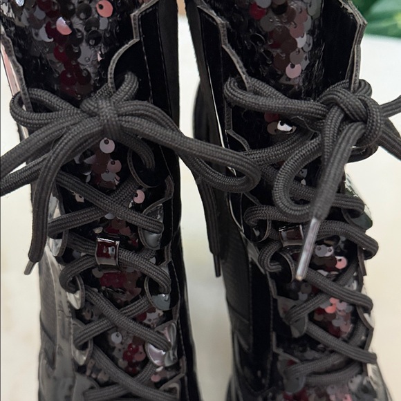 Cape Robbin Black Sequin Lace-Up Boots - Picture 7 of 8